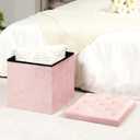 B FSOBEIIALEO Storage Ottoman Cube, Velvet Tufted Folding Ottomans with Lid, Footstool Rest Padded Seat for Bedroom (Pink, Medium)