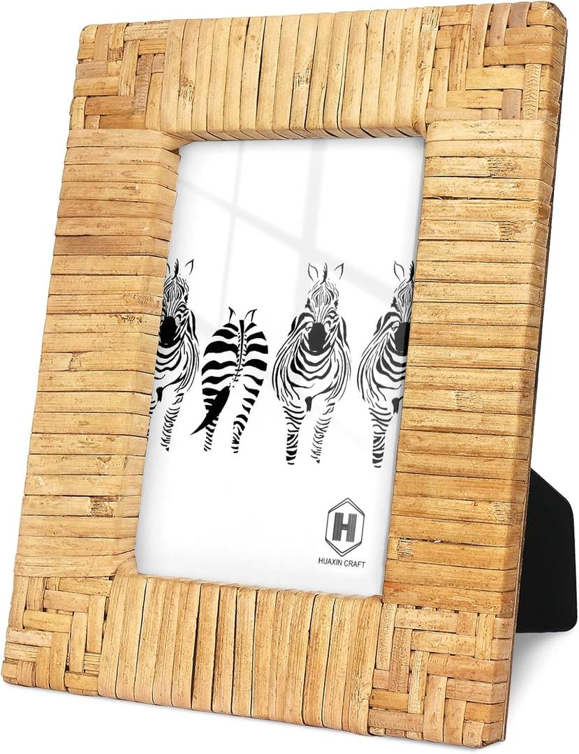 HUAXIN CRAFT H Rattan Picture Frame, 5x7 boho Photo Frame, Coastal Handmade Decor, High Definition Galss (5x7)