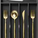 Greenual Black Silverware Organizer 10 In Utensil Organizer Silverware Tray for Drawer Cutlery Flatware Organizer for Kitchen Bamboo Wood (5 Slots)