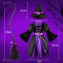 Witch Costume for Girls, Light-Up Purple Dress with Hat & Broom Accessories for Halloween Parties & Role Play (Small(5-7yr))