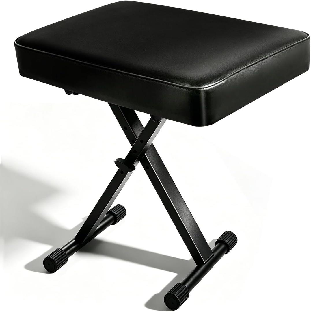 Piano Stool,Piano Bench,Keyboard Bench, Padded Cushion X-Style Height Adjustable 17.3''-19.9'', Piano Stool, Keyboard Chair, Black (Square Thickened Style), Thickened version