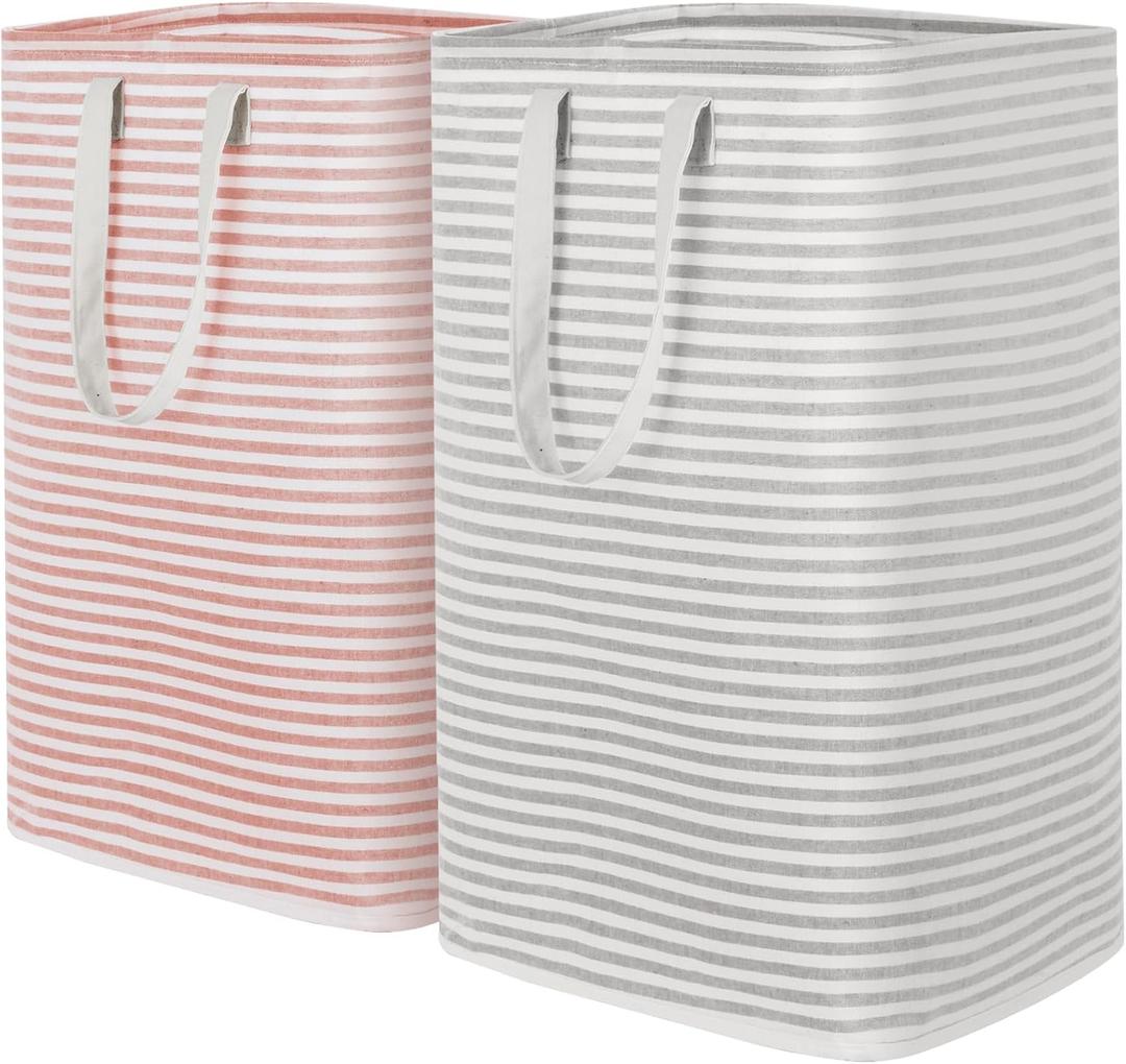 Lifewit 2 Pack Laundry Hamper Large Collapsible Laundry Basket, Freestanding Waterproof Cloth Hamper with Easy Carry Handles in Laundry Room Bedroom Bathroom Dorm for Adult, Gray&Pink, 2 x 80L (Rosa)