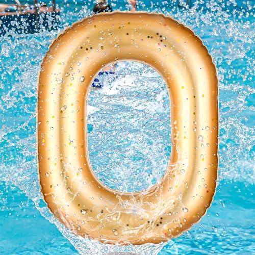 Number 0-9 Pool Float 20'' Gold Pool Birthday Party Decoration Large Inflatable Swimming Balloon for Summer Graduation Party Supplies Indoor Outdoor Backdrop Decor (Number 0)