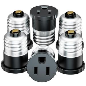 6 Pack, Light Socket to Plug Adapter, Light Bulb Socket Convert to Outlet Adapter (Black).