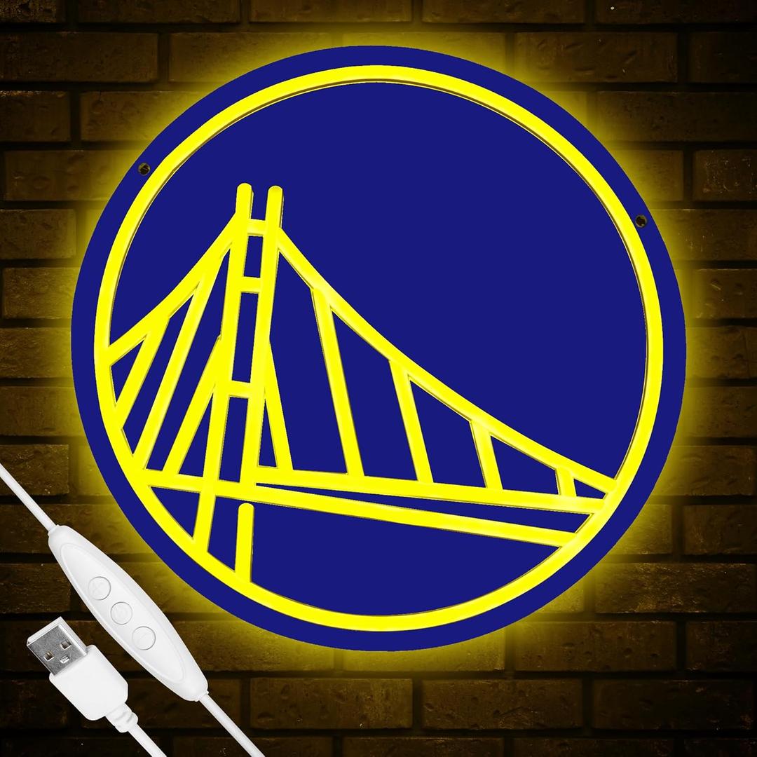 Basketball Team Neon Sign, Sport Light Up Dimmable Golden State Basketball Team Logo Hanging USB Powered Led Neon Sign for Wall Decor, Bedroom, Man Cave, Party, Birthday Christmas Gift for GS Fans