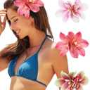 3 PCS Hawaiian Flower Hair Clips for Women Artificial Orchid Hair Barrettes Hibiscus Flower Hair Clips for Wedding Bridal Beach Party(Pink+Rose+Green)