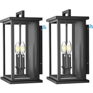 Dusk to Dawn Black Outdoor Light Fixture Wall Mount,Medium Patio Wall Light Fixture,Modern Front Porch Light,Outdoor Exterior Wall Lantern Sconce for House,Garage,Hallway,Waterproof,2 Packs