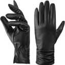 BISON DENIM Winter Leather Gloves for Women Warm Cashmere Lined Touchscreen Texting Sheepskin Gloves for Driving (Medium, Black)