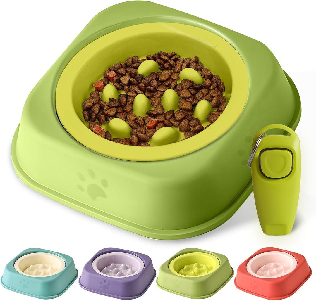 Slow Feeder Dog Bowls Ceramic Puppy Feeding Bowl for Small Dogs Cat Slow Feeder Bowl Protecting Cat and Dog Whiskers Preventing Choking with 2-in-1 Multifunctional Training Whistle (green)