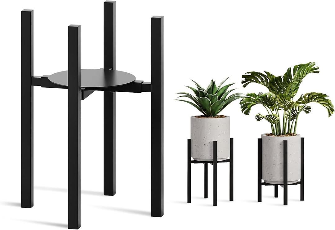 Adjustable Plant Stand Indoor, 2 Heights Black with Round Plate
Fits 9-15 Inch Pots,Mid Century Modern,Heavy Duty 160 lb,Indoor Outdoor Corner,Metal Plant Stand