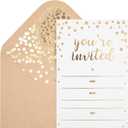 50 Pack Invitation Card - Elegant Greeting Cards You are Invited in Gold Foil Letters for Wedding, Bridal Shower, Baby Shower, Birthday Invitations - 52 Kraft Envelopes Included - 4" x 6"