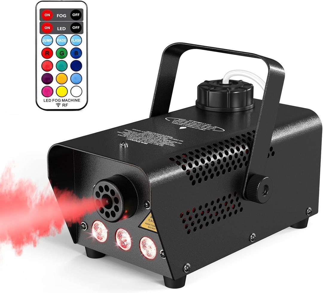 eletecpro Fog Machine with 3 LED Lights in 12 Colors Effect 500W and 2500 CFM for Stage Smoke Machine with Wireless Remote Control for Party, Wedding, Halloween Decor (3 Lights 500w, Black)
