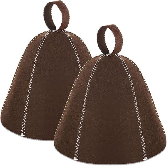 JaGely Sauna Hat for Men Women Sauna Hat Vaporarium Cap Russian Banya Cap for Bath House Accessories(Brown,2 Pieces)