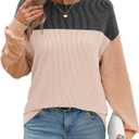 Ivicoer Womens Color Block Pullover Shirts Ribbed Long Sleeve Tops Fall Casual Loose Sweatshirts Fashion (XL)