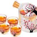Irenare Japanese Sake Set for 4 Saki Cup Set Pink Cherry Blossoms Sake Bottle Cup Set Including 1 Sake Bottle 1 Sake Tank and 4 Sake Cups for Cold Hot Warm Sake Carafe, Japanese Gifts