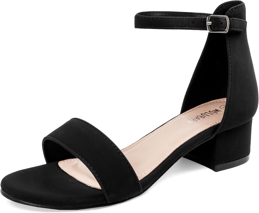 Wulubaba Girls Dress Shoes Low Heel Flower Girl Sandals | Open Toe, Ankle Strap, Wedding Party, Little And Big Girls (Black)