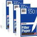 Kaisa Loose Leaf Paper Filler Paper 8x10.5 inches, College Ruled, 3-Hole Punched for 3-Ring Binder, 150 Sheets/Pack (3 Pack) F15001C