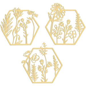 3 Pcs Gold Metal Flowers Wall Decor Minimalist Metal Flower Art Gold Floral Walls Hanging Decor for Living Room Bedroom Kitchen Bathroom Indoor Outdoor