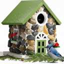 Masterpiece Bluebird House for Outside Clearance,Hanging Bird House for Outdoor, Stone Villa, River Pebbles Birdhouse for Outside, Garden Statue Solid Wood Longtime Lasting, Post Pole Mountable (Old World Green)