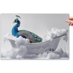 PailailaiNest Funny Animal in Bathtub Peacock Wall Art Bird Peacock Painting Poster Picture Wall Decor for Bedroom Office Living Room Home Decor for Women Unframed 12x18inch(30x45cm)