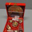 Brass Pooja Thali Set with Red Gift Box 6 Inch Pital Plate Kalash Spoon Chandan Wati Dhup Dan Kuber Diya Ghanti Puja Arti Thali for Diwali Home Office Mandir Wedding Return Gifts