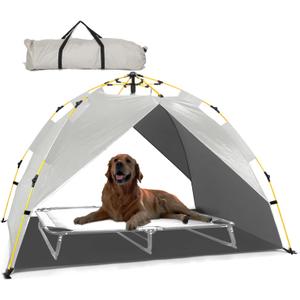 Canopy Shade Tent for Large XL XXL Jumbo Elevated Raised Dog Bed Cots, Quick Setup & No Assembly Needed, Outside Outdoor Cooling Camping Pet Sun Umbrella, Gray 70"X55" (Cots Not Included)