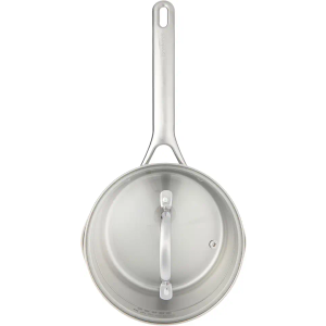 GoodCook Stainless Steel Sauce Pan with Strainer Lid Oven-Safe to 500F & Induction-Safe Compatible with All Stovetops 3-Layer Construction for Even Heating PTFE & PFOA Free, 2.5-Quarts, Silver