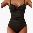 Eomenie One Piece Swimsuit for Women Tummy Control Ruched Bathing Suit Cutout U Wire Swim Suits Size L