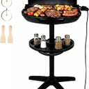 Portable Electric Grill with Removable Stand, 1500W Indoor & Outdoor BBQ, Non-Stick Baking Pan & Intelligent Temperature Control for Backyard, Balcony, Camping and Party, Gray