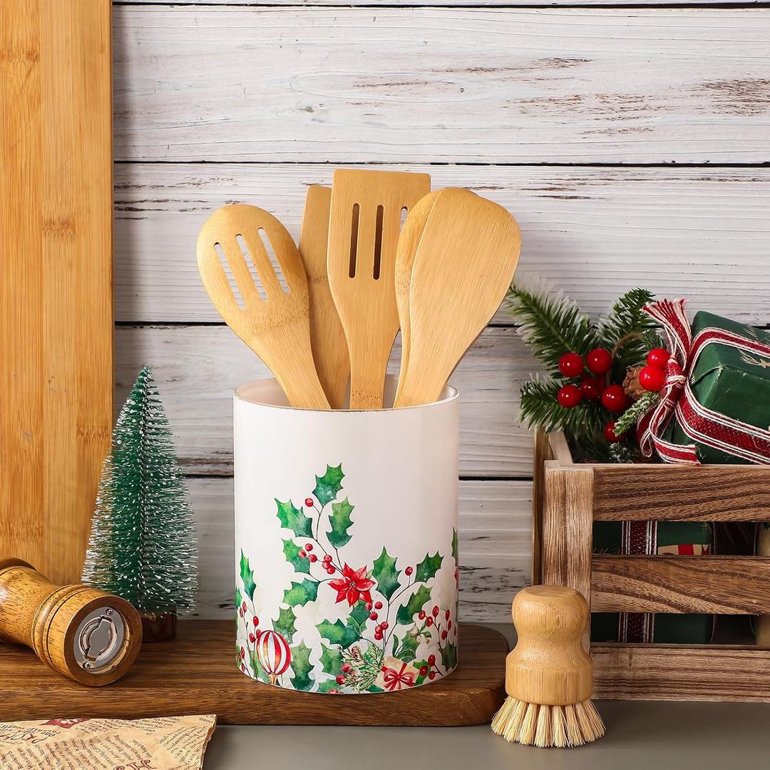 WILLBOND Christmas Berry Kitchen Decor Acrylic Kitchen Utensil Holder Crock Spoon Organizer for Countertop Table Decor Coffee Spoon Holder Jar for Cooking Tools