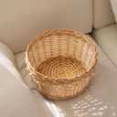 Handwoven Wicker Storage Basket with Wooden Beads, Decorative Round Organizer for Home & Nursery, Boho Chic Decor