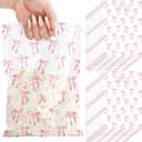 JarThenaAMCS 50Pcs Pink Bow Party Favor Bag Plastic Treat Bags with Handles Clear Candy Goodie Bags for Coquette Birthday Baby Shower