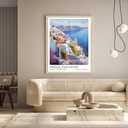 Natural Oak Frame Wall Art, 8X10 inch Greek City Tourist Landscape Poster Canvas Wall Printing, Classic City Landmark Wall Decoration, Suitable Bedroom for Living Room