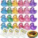 Sezua 48 Packs Glitter Rubber Ducks in Bulk, Easter Basket Stuffers, Party Favors for Bath Beach Pool, Ducks for Hiding on Cruise, Colorful Squishy Mini Tiny Duck with Positive Card