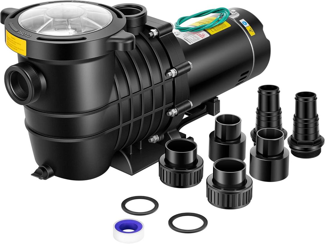 VIVOHOME 2.0HP 6800GPH Dual Voltage Pool Pump, Self-Priming Energy Saving, 1.5" & 2" & 1.25"-1.5" Connectors w/Strainer Basket for In/Above Ground Pools