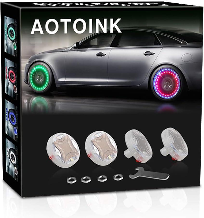 Car Wheel Tire Lights, 4Pcs Solar LED Car Wheel Nozzle Air Valve Cap Light with Motion Sensors Flash Colorful RGB Warning Decorative Neon LED for Cars Motorcycles Bicycles