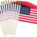 12 Pack Small American Flags on Stick Small US Flags/Mini American Flags for Outside 8x12 Inch American Hand Held Stick Flags with Kid-Safe Spear Top, Patriotic Veterans Day Decorations, 4th of July Decorations