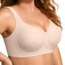 OEAK Womens Wireless Jelly Bra Plus Size Supportive Seamless Bras Full Coverage Push Up Comfortable No Underwire Tshirt Bras (Large, Skin Color)
