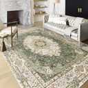 Casrage 6'x9' Area Rugs Washable,Green Rug for Living Room Bedroom Kitchen,Large Boho Vintage Bohemian Distressed Carpet Non Slip,Floral