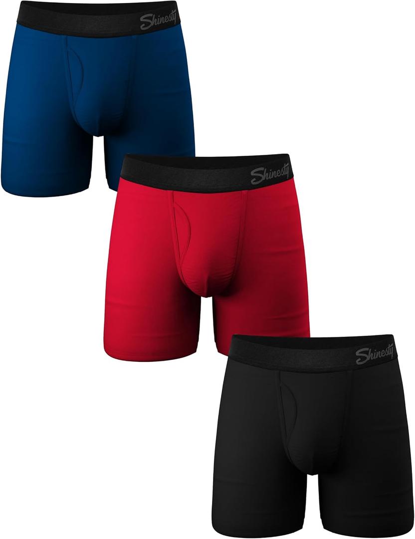 Shinesty Hammock Support Mens Pouch Underwear | Boxer Briefs with Fly | 3 Pack (Large, Black/Red/Navy)