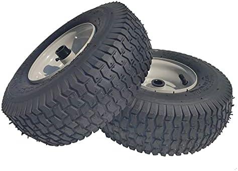2 Pack 15x6.00-6 Lawn Tractor Pneumatic wheel,Wheelbarrow tire Turf Tread,3.13" hub length with steel rim,Flange ID 0.76''