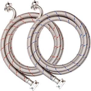 20FT Red and Blue Washer Hoses,2 Pack Stainless Steel Washing Machine Hoses with 90 Degree Elbows,Burst Proof Hot & Cold WaterConnection Inlet Washer Supply Lines