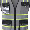 JKSafety Hi Vis Reflective Safety Vests for Men Women High Visibility Vest with Pockets Mesh Fabric Construction Safety Apparel Neon Vest for Work (220-Grey XL)