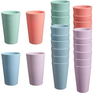 24 Pcs Unbreakable Plastic Cups Set, 20 oz Reusable Plastic Cups, Stackable Water Tumblers, Drinking Cup for Kitchen, Outdoor, BPA-free, Dishwasher Refrigerator and Microwave Safe (20 oz, 4 Colors)