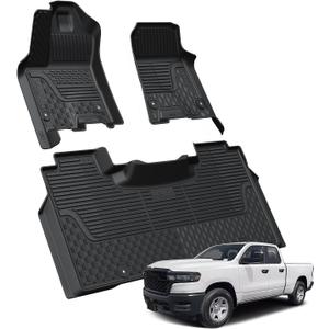 LASFIT Floor Mats for Ram 1500 Crew Cab 2025 2026 with Rear Under-Seat Factory Storage Bucket Seat, All Weather TPE Custom Fit Car Mats Floor Liners 1st & 2nd Row, Black