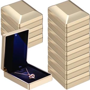 Landical 10 Pcs Pendant Necklace Box with LED Light Velvet Necklace Case for Pendant Bracelet Ring Earring, Jewelry Storage(Gold)