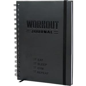 Nextnoid Hardcover Fitness Journal Workout Planner for Men & Women - A5(5.7" x 8.3") Sturdy Workout Log Book to Track Gym & Home Workouts (Black)