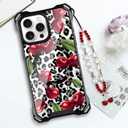 for iPhone 12 Pro Max Cheetah Print Cherry Case with Chain Strap [Compatible with MagSafe] Magnetic Clear Four Corners Shockproof Leopard Cherries Cover for Girls Women iPhone 12 Pro Max