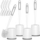 Toilet Brush, 4 Pack Toilet Brush and Holder Set, Toilet Bowl Brush with 4 Grout Brush, Toilet Bowl Brush and Holder for Bathroom, (White)