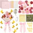 Wavwavw 61 Pcs DIY Graduation Cap Decorations Kit, 2026 Grad Cap Decor Included Bow Paper Flowers 3D Butterfly Pearl Letters Stickers Glitter Construction Paper for DIY Grad Hat Topper(Pink)